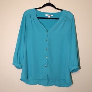 Forever 21 Aqua Teal Blouse with Gold Buttons